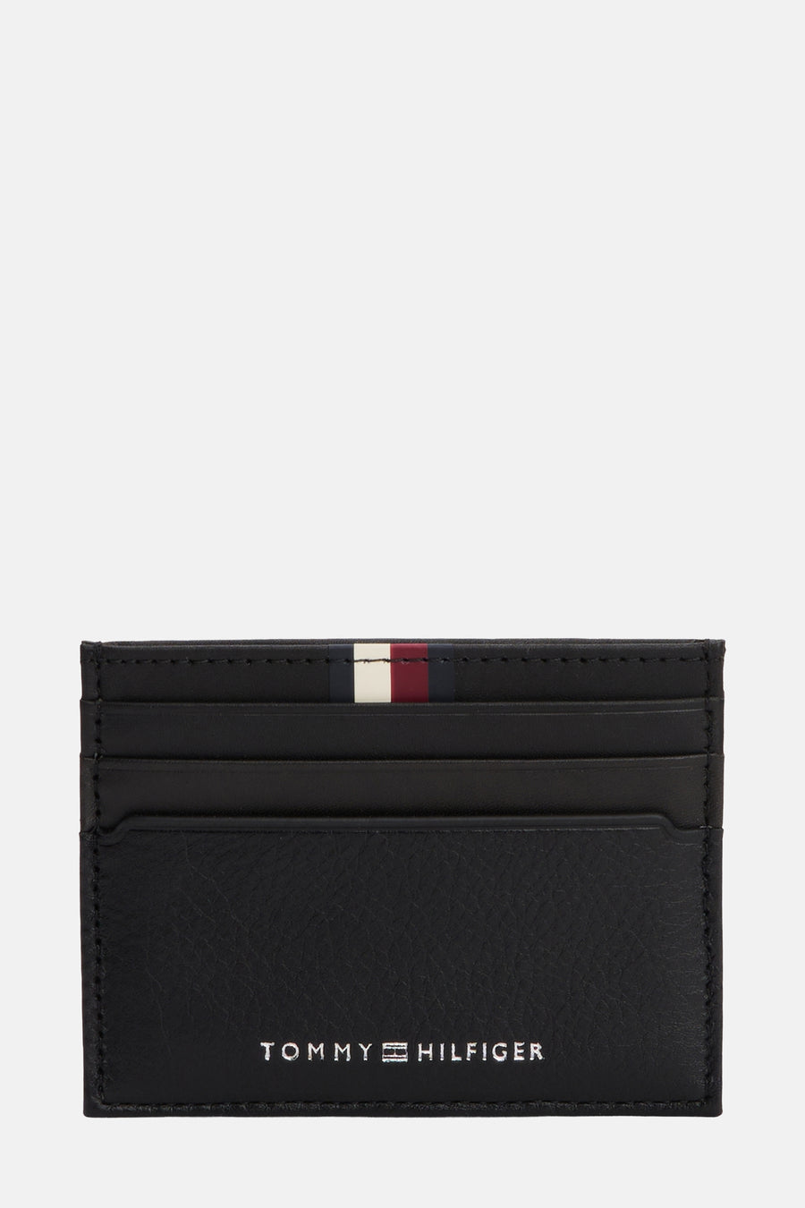 Porte-monnaie noir en cuir by TOMMY JEANS avec la rayure signature tricolore.
