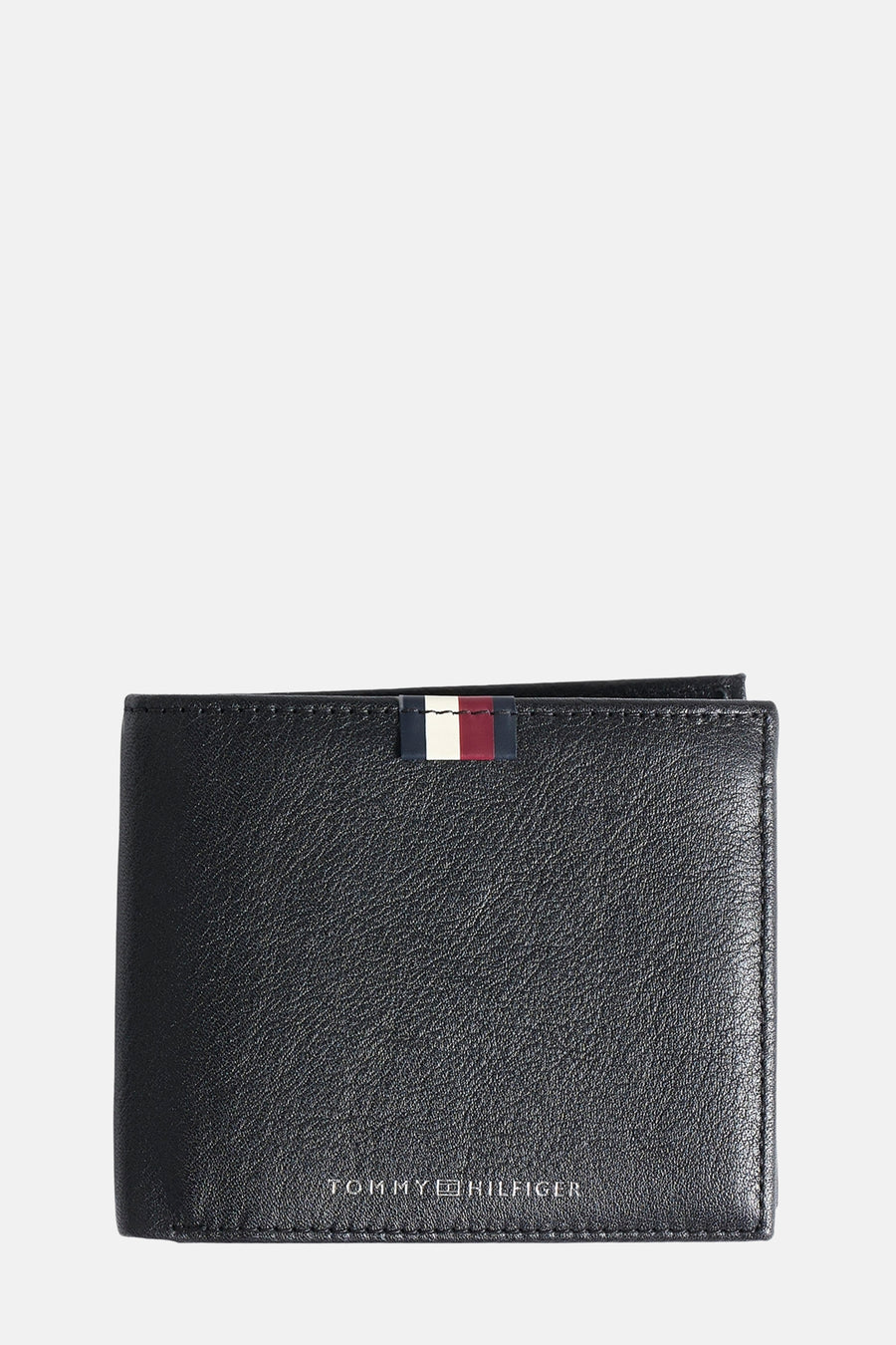 Porte-monnaie noir de TOMMY JEANS avec une bande tricolore sur le dessus.