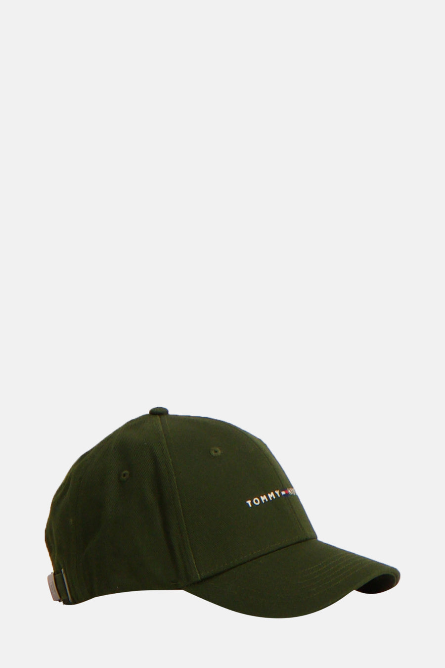 Casquette vert olive de Tommy Jeans avec logo brodé sur le devant et fermeture réglable à l'arrière.