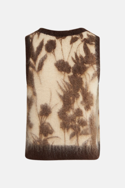 Multikleurig AMELIE ET AMELIE tanktop met bloemenpatroon, zachte textuur en donkerbruine randen.