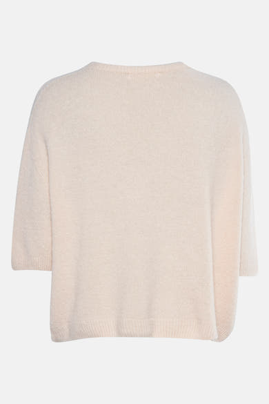 Beige ronde hals trui van AMELIE ET AMELIE, in fijne brei, korte mouwen.