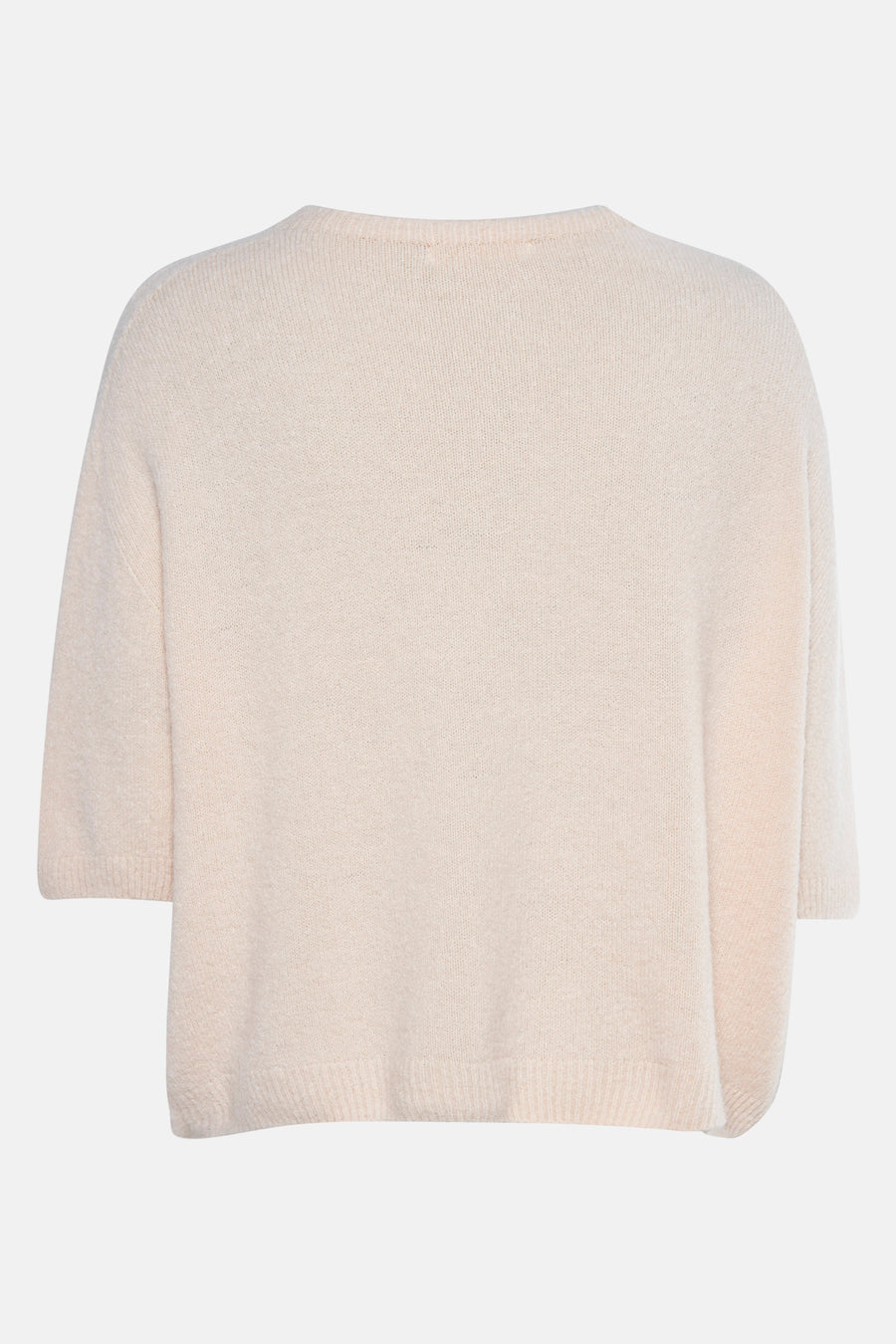 Beige ronde hals trui van AMELIE ET AMELIE, in fijne brei, korte mouwen.