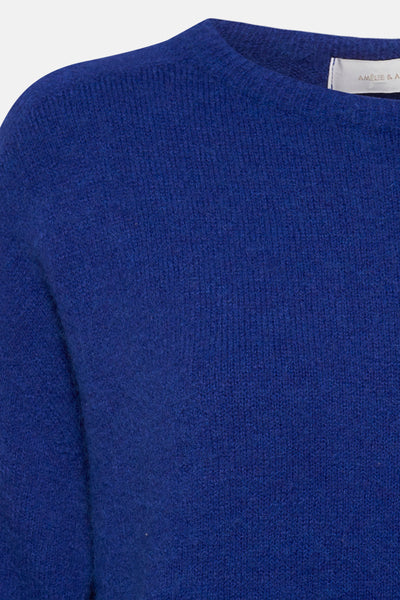 Blauwe trui met ronde hals van AMELIE ET AMELIE, in zachte en getextureerde gebreide stof, klassieke pasvorm.