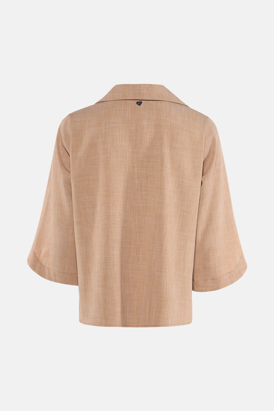 Bruine blouse 3/4 van AMELIE ET AMELIE met geweven textuur en zwart hartdetail op de kraag.