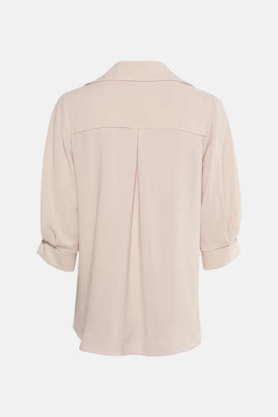 Beige overhemd met korte mouwen van AMELIE ET AMELIE, met rugplooi en zoom aan de mouwen.