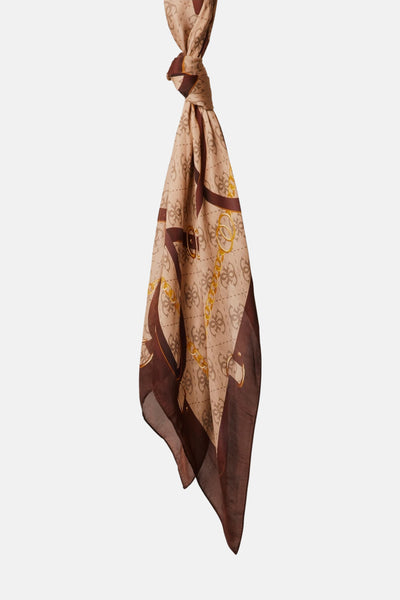 Foulard brun de Guess avec imprimé chaînes et logo.