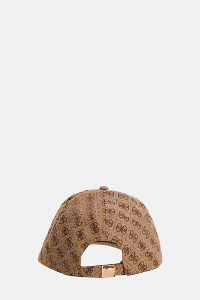 Casquette marron motif jacquard de Guess, avec une boucle réglable dorée à l'arrière.