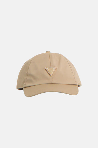 Beige pet van Guess, met een gouden gespsluiting aan de achterkant.