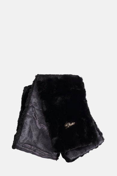 Zwarte faux fur sjaal van Guess met toon-op-toon print op de voering.