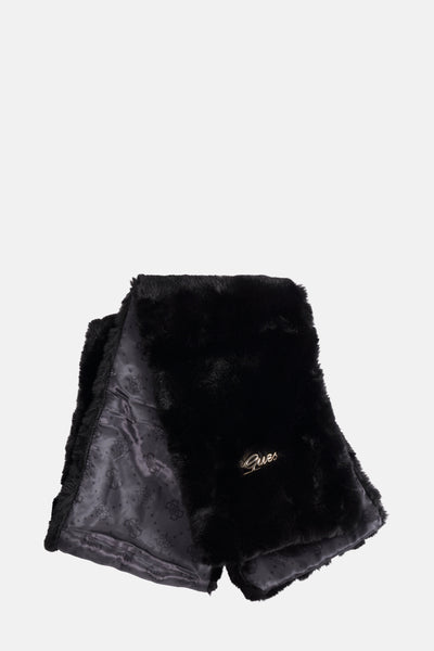 Zwarte faux fur sjaal van Guess met toon-op-toon print op de voering.