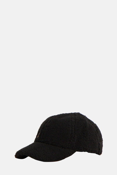 Casquette noire de Guess, en tissu texturé bouclé avec logo discret sur le devant.