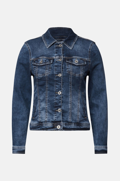 Veste en jean en denim bleu moyen de CECIL, avec poches poitrine boutonnées et fermeture boutonnée sur le devant.