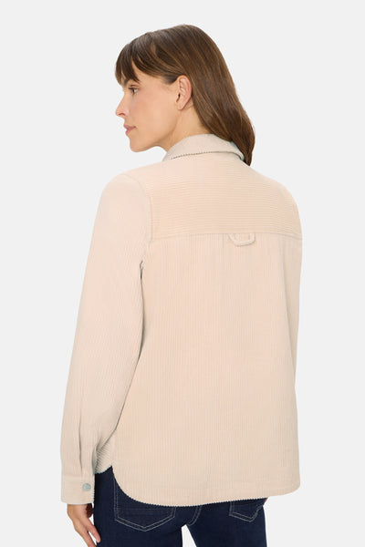 Beige blouse met lange mouwen van CECIL, van corduroy, met opgestikte zak en een relaxte pasvorm.
