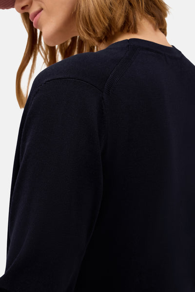 Gilet bleu de CECIL, en maille fine, avec manches longues et encolure ronde.