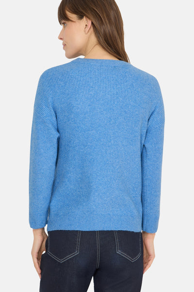 Blauwe gebreide cardigan van CECIL, met bijpassende knopen op de getextureerde voorkant.