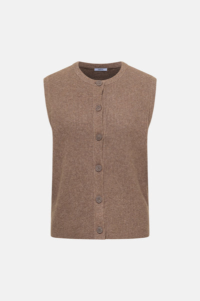 Taupe vest van CECIL in geribde breiwerk met een knoopsluiting.