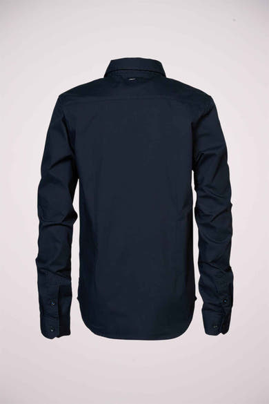 Chemise à manches longues bleue de Petrol Industries®, vue de dos, avec poignets boutonnés.