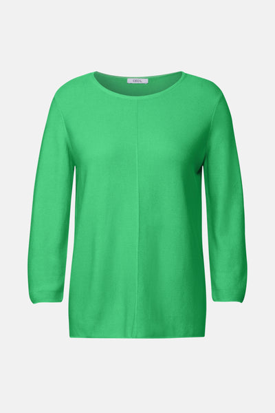 Pull vert à col rond de CECIL, avec manches trois-quarts et texture tricotée fine.