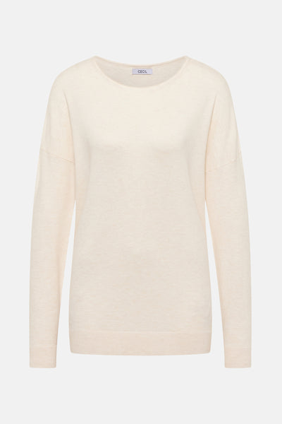 Pull écru à col rond de CECIL, en maille fine, avec des manches longues.