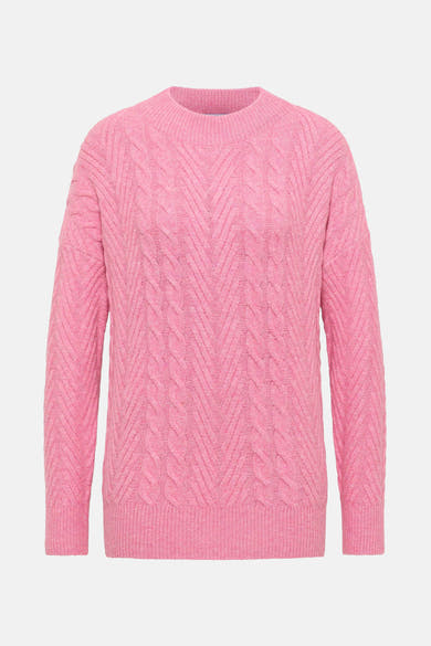 Roze trui van CECIL met all-over kabelpatroon.