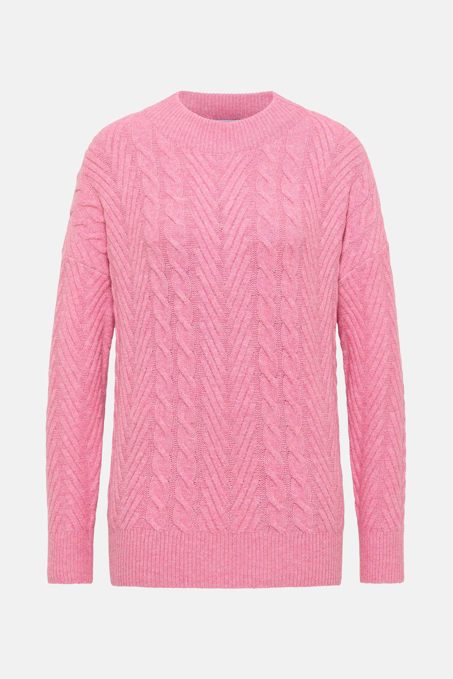 Roze trui van CECIL met all-over kabelpatroon.
