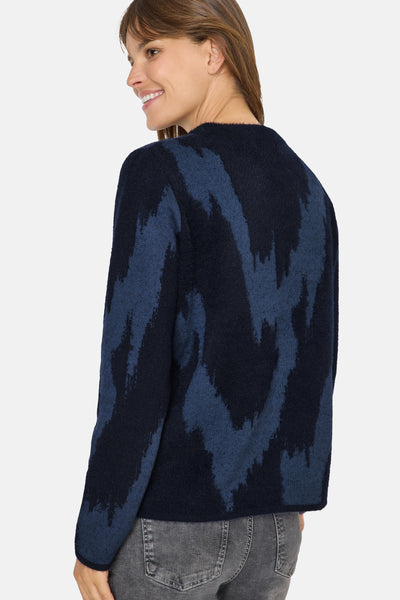 Ronde hals trui blauw van CECIL met grafische print en lange mouwen.