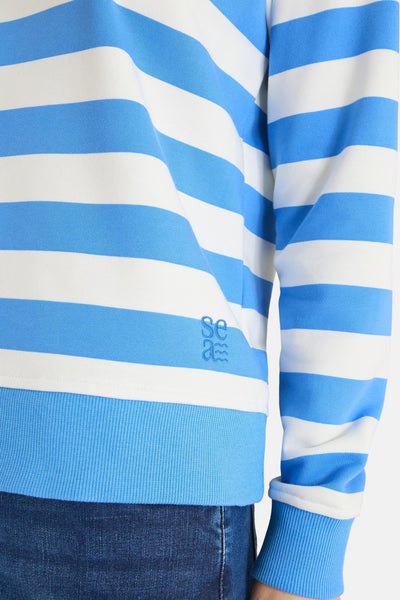 Ronde hals sweatshirt blauw gestreept van CECIL, met geborduurd logo en geribbelde boord.