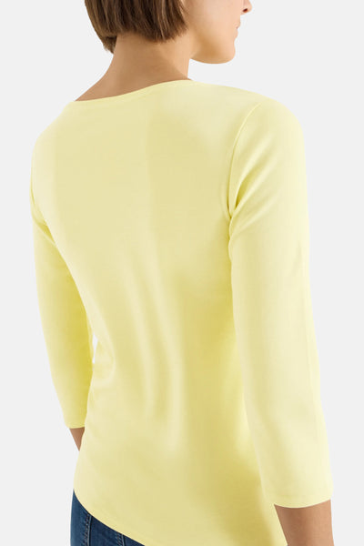 T-shirt à manches longues jaune de CECIL, uni, avec des manches trois-quarts, vu de dos.
