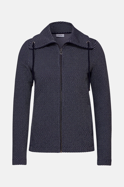 Gilet zippé bleu marine à rayures par CECIL, avec cordon de serrage et col montant.