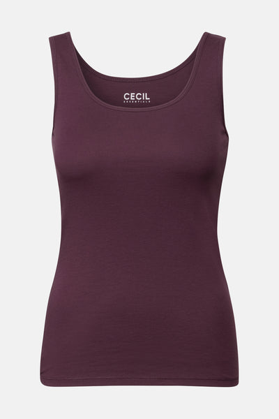 Bordeaux hemdje van CECIL, van effen tricot, met ronde hals en aansluitende pasvorm.