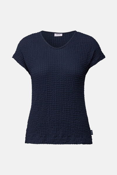 T-shirt bleu à manches courtes de CECIL, en tissu gaufré texturé.