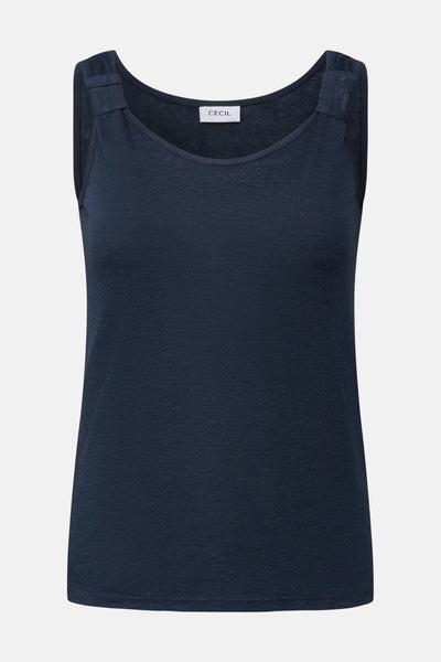 Blauw mouwloos topje van CECIL, met geknoopte bandjesdetails.
