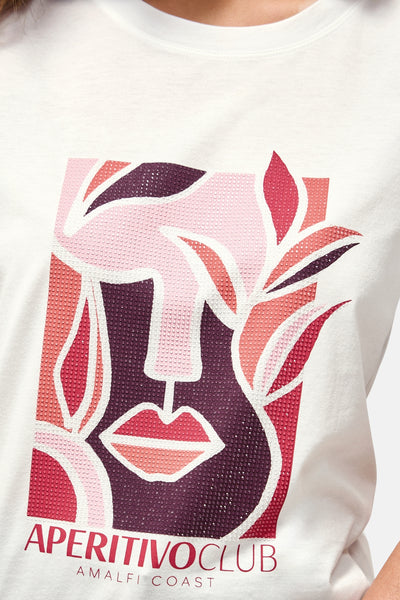 T-shirt à manches courtes blanc de CECIL avec un imprimé graphique abstrait représentant un visage.