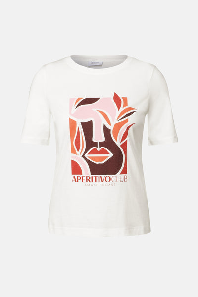 T-shirt blanc à manches courtes de CECIL, avec un imprimé graphique sur le devant.