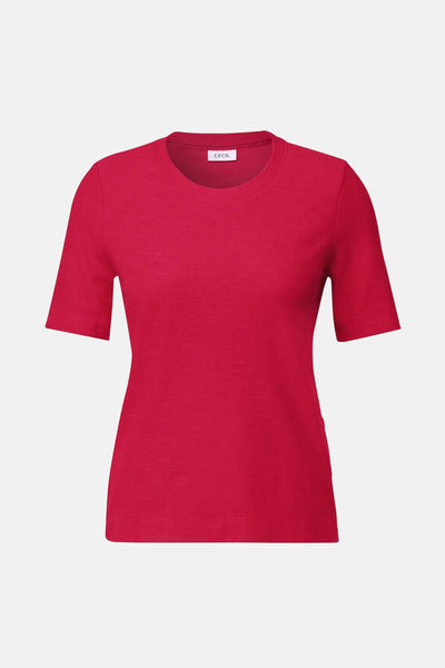 T-shirt rouge à manches courtes de CECIL, en maille texturée et coupe droite.