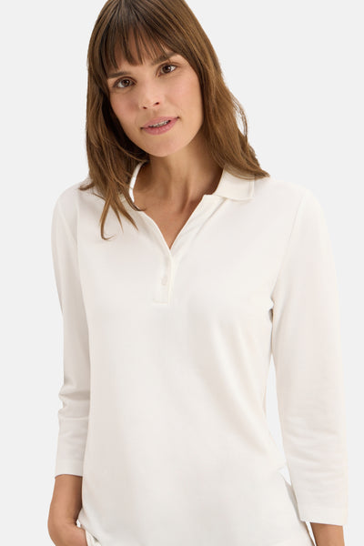 Ecru T-shirt met lange mouwen van CECIL, met polokraag en knoopsluiting.