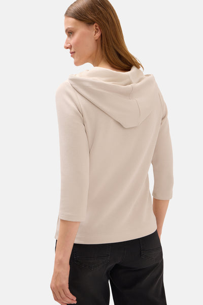 Beige hoodie van CECIL met driekwartmouwen en geribbelde textuur.