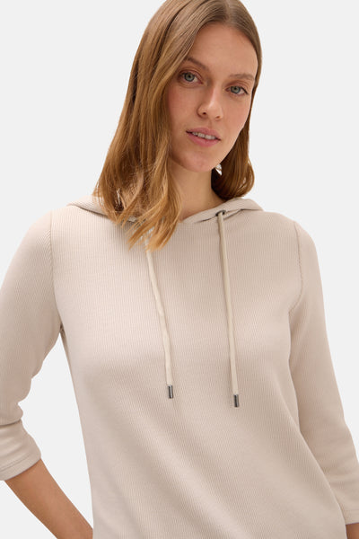 Beige hoodie van CECIL met trekkoorden, geribbelde textuur en een relaxte pasvorm.