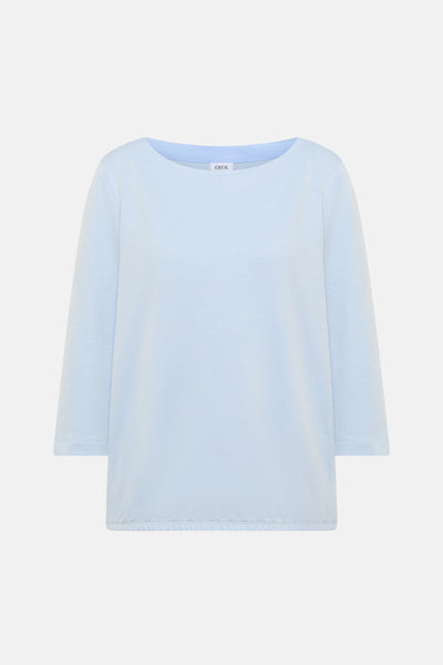 Blauwe T-shirt met lange mouwen van CECIL, gestreept met boothals.