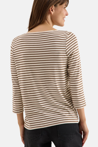Multikleuren T-shirt met lange mouwen van CECIL, met strepenpatroon en driekwartmouwen.