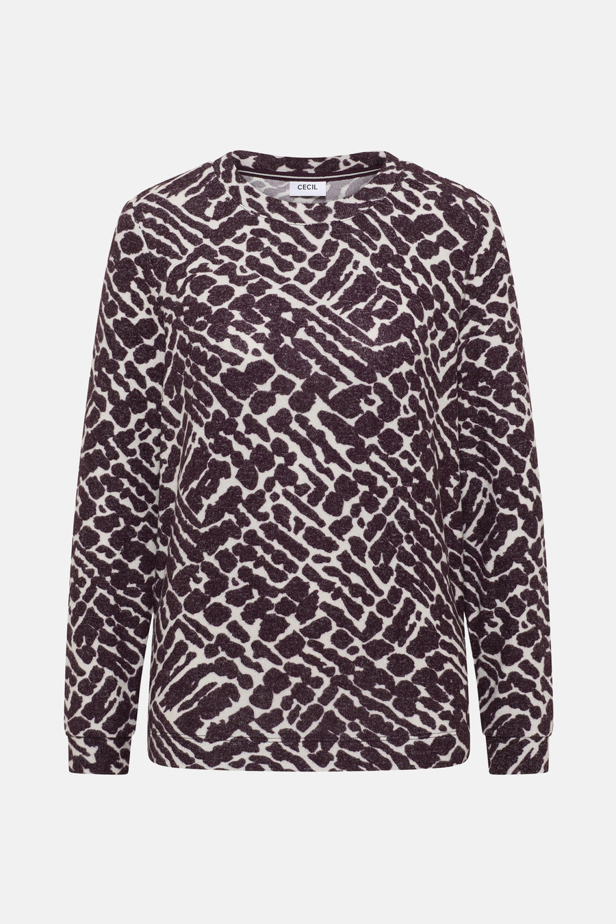 Multikleurig T-shirt met lange mouwen van CECIL, met een tweekleurig all-over abstract patroon.