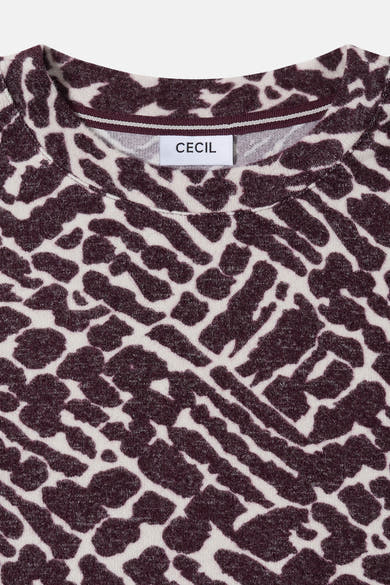 CECIL bedrukt T-shirt met lange mouwen en een bruin en wit abstract patroon.
