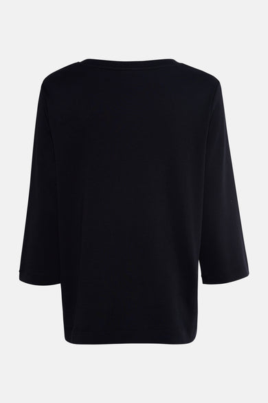 Top uni manches courtes noir de CECIL, coupe ample et manches trois-quarts sur fond neutre.