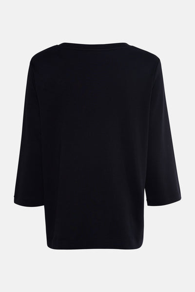 Top uni manches courtes noir de CECIL, coupe ample et manches trois-quarts sur fond neutre.