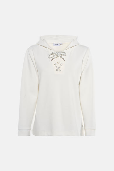 Witte hoodie van CECIL, met decoratief koord bij de halslijn en capuchon.
