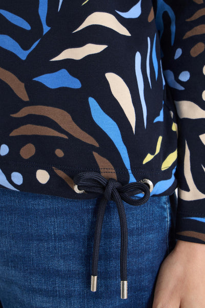Multikleurig T-shirt met lange mouwen van CECIL met trekkoord en abstract patroon.
