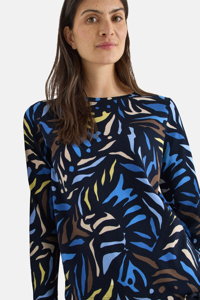 Multikleurig T-shirt met lange mouwen van CECIL, met een abstract patroon en diverse kleuren.