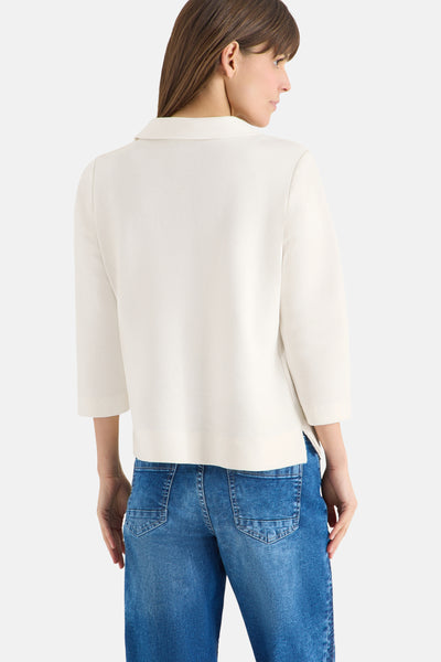 Wit poloshirt met lange mouwen van CECIL, met een wafelstructuur en driekwartmouwen.