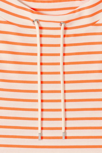 Multikleuren T-shirt met lange mouwen van CECIL, oranje en witte strepen, decoratief koord bij de hals.