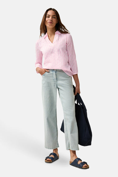Roze blouse met lange mouwen van CECIL, met ton-sur-ton strepen.